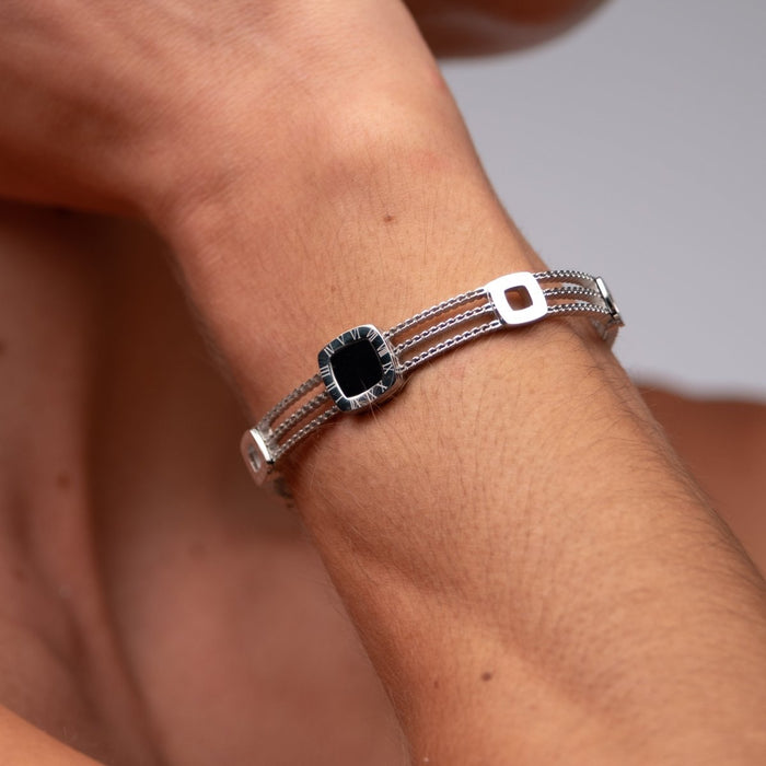 Women's Stainless Steel 18K Gold-Plated Bracelet – Bangle Onyx Summer Cuff Silver – Meiva bracelet view 4