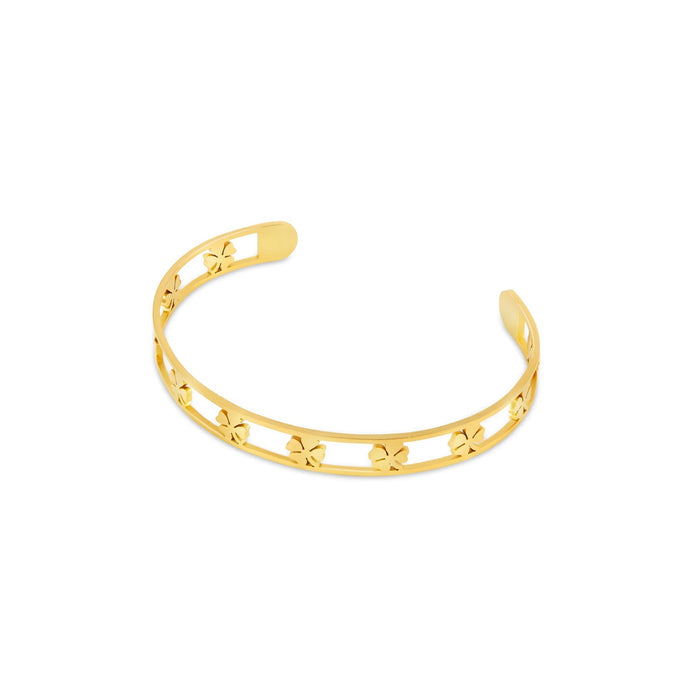 Women's Stainless Steel 18K Gold-Plated Bracelet – Bangle Open Clover Cuff, Dainty – Meiva bracelet