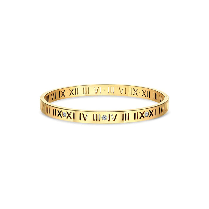 Women's Stainless Steel 18K Gold-Plated Bracelet – Bangle Roman Numeral Cuff, Layered – Meiva bracelet