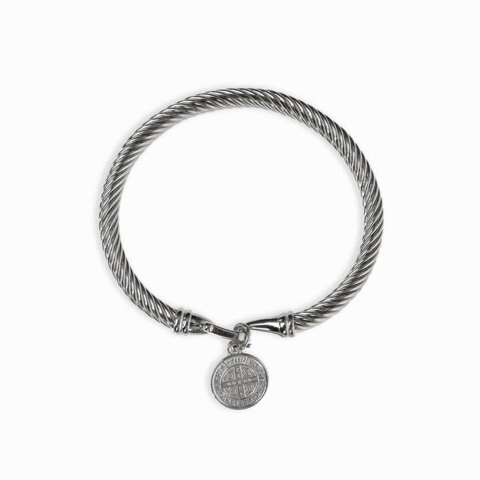 Women's Stainless Steel 18K Gold-Plated Bracelet – Bangle Saint Benedict Charm Cuff Silver – Meiva bracelet