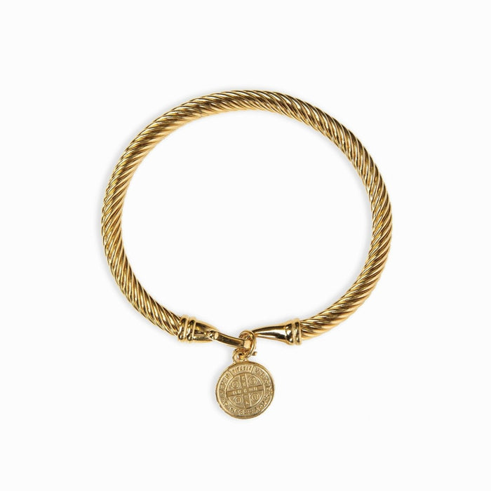 Women's Stainless Steel 18K Gold-Plated Bracelet – Bangle Saint Benedict Charm Cuff, Layered – Meiva bracelet
