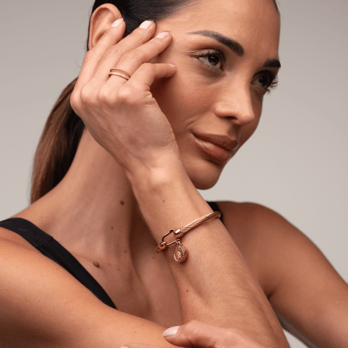 Women's Stainless Steel 18K Gold-Plated Bracelet – Bangle Saint Benedict Charm Cuff, Layered – Meiva bracelet view 4