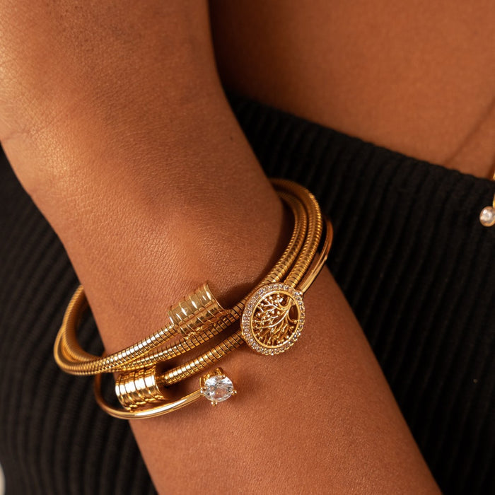 Women's Stainless Steel 18K Gold-Plated Bracelet – Bangle Tree of Life Cuff – Meiva bracelet view 2