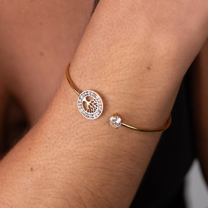 Women's Stainless Steel 18K Gold-Plated Bracelet – Bangle Tree of Life Cuff – Meiva bracelet view 4