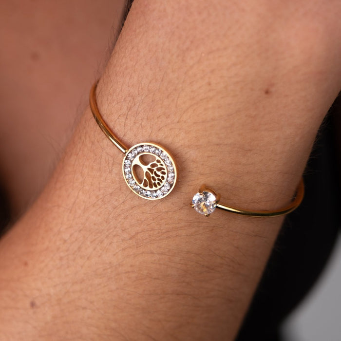 Women's Stainless Steel 18K Gold-Plated Bracelet – Bangle Tree of Life Cuff – Meiva bracelet view 5