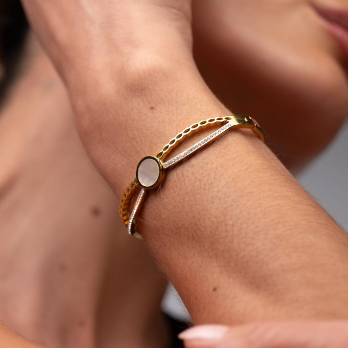 Women's Stainless Steel 18K Gold-Plated Bracelet – Bangle Venus Cuff, Dainty – Meiva bracelet view 4