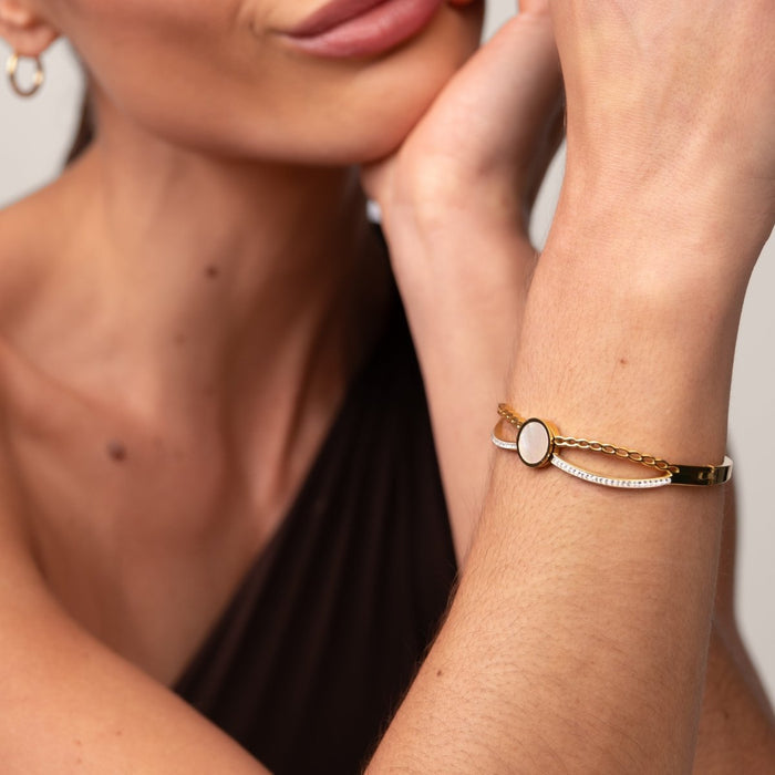 Women's Stainless Steel 18K Gold-Plated Bracelet – Bangle Venus Cuff, Dainty – Meiva bracelet view 5