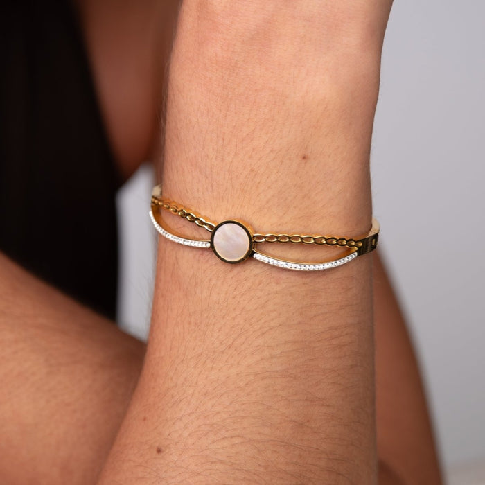 Women's Stainless Steel 18K Gold-Plated Bracelet – Bangle Venus Cuff, Dainty – Meiva bracelet view 6
