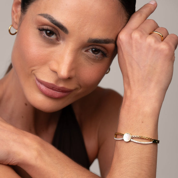 Women's Stainless Steel 18K Gold-Plated Bracelet – Bangle Venus Cuff, Dainty – Meiva bracelet view 7