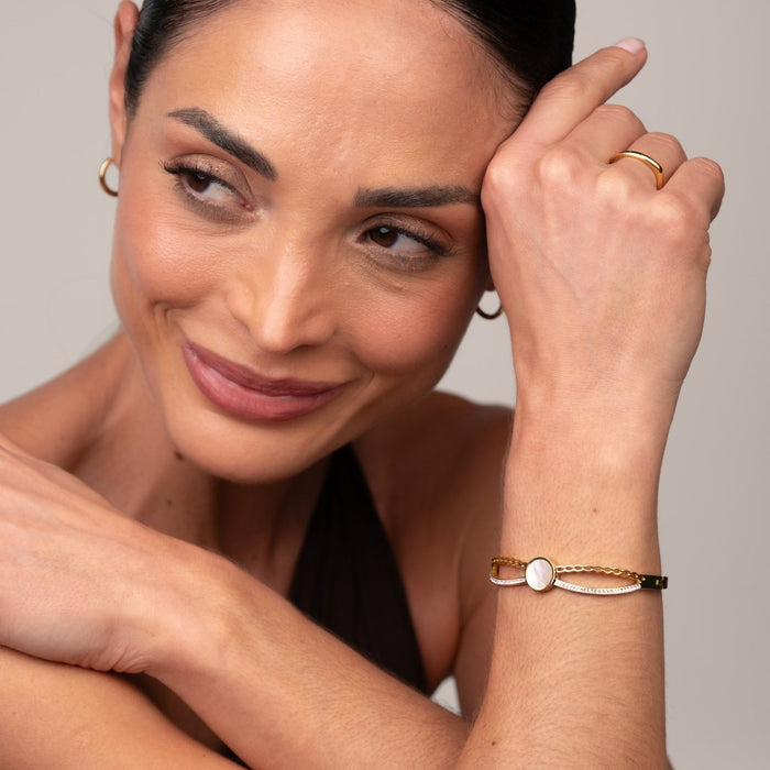 Women's Stainless Steel 18K Gold-Plated Bracelet – Bangle Venus Cuff, Dainty – Meiva bracelet view 8