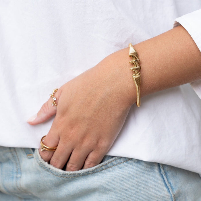 Women's Stainless Steel 18K Gold-Plated Bracelet – Bangle Wave Cuff – Meiva bracelet view 2