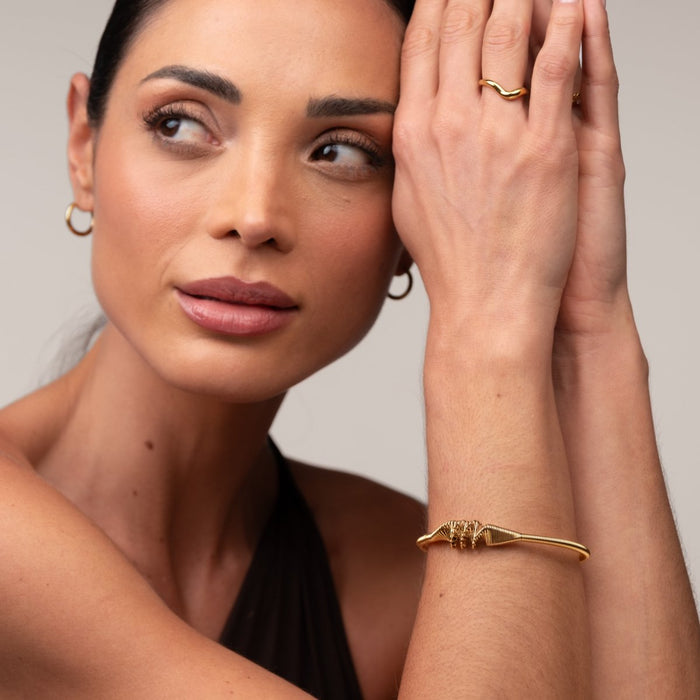 Women's Stainless Steel 18K Gold-Plated Bracelet – Bangle Wave Cuff – Meiva bracelet view 6