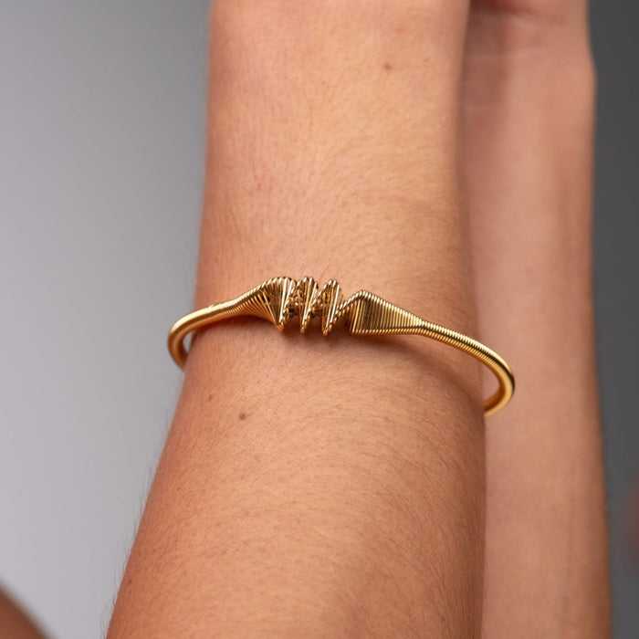 Women's Stainless Steel 18K Gold-Plated Bracelet – Bangle Wave Cuff – Meiva bracelet view 8