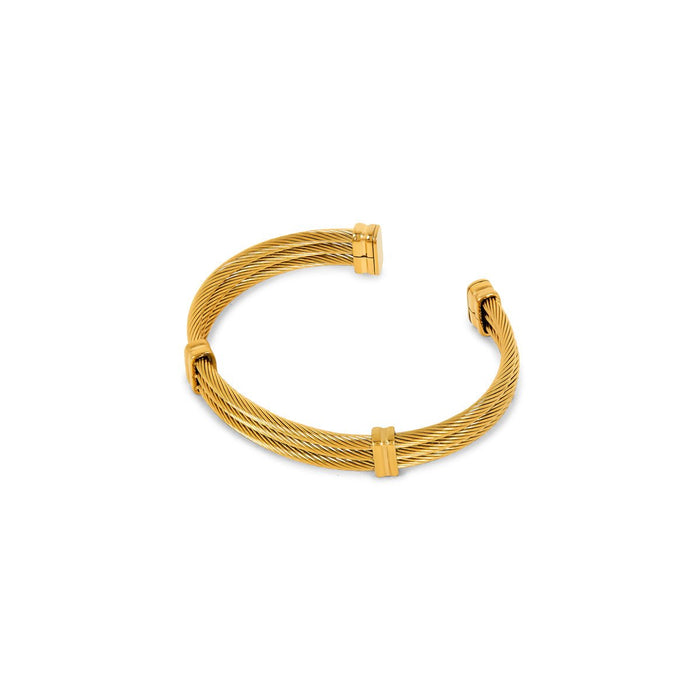 Women's Stainless Steel 18K Gold-Plated Bracelet – Bangle Wire Cuff, Layered – Meiva bracelet