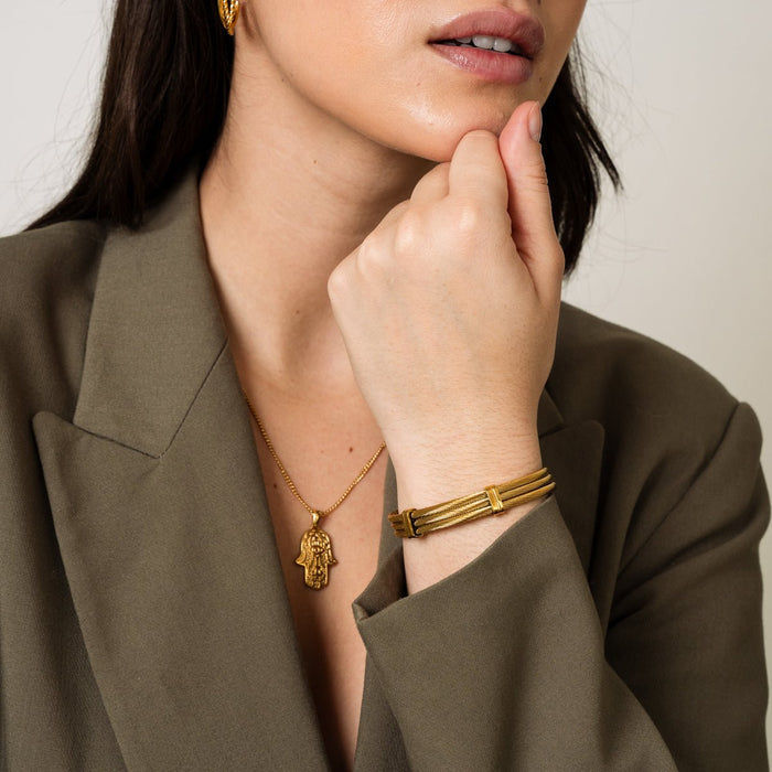 Women's Stainless Steel 18K Gold-Plated Bracelet – Bangle Wire Cuff, Layered – Meiva bracelet view 2