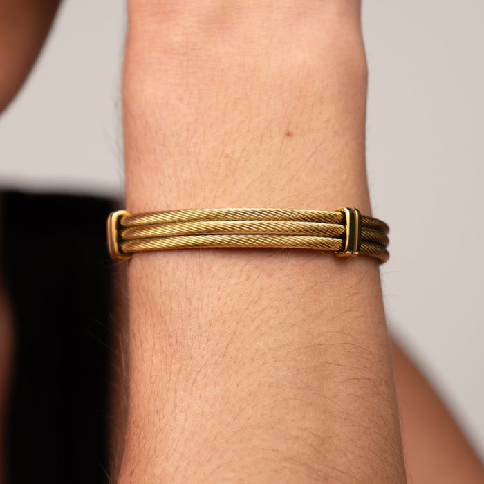 Women's Stainless Steel 18K Gold-Plated Bracelet – Bangle Wire Cuff, Layered – Meiva bracelet view 3