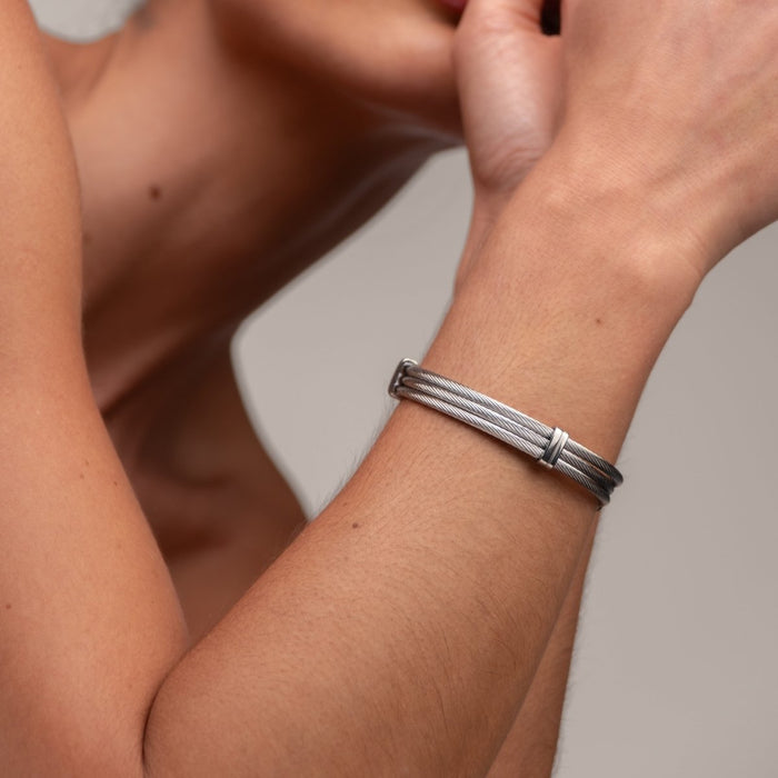 Women's Stainless Steel 18K Gold-Plated Bracelet – Bangle Wire Cuff Silver, Dainty – Meiva bracelet view 3