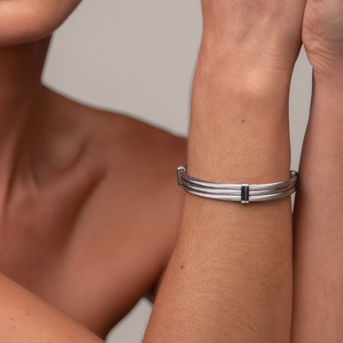 Women's Stainless Steel 18K Gold-Plated Bracelet – Bangle Wire Cuff Silver, Dainty – Meiva bracelet view 4