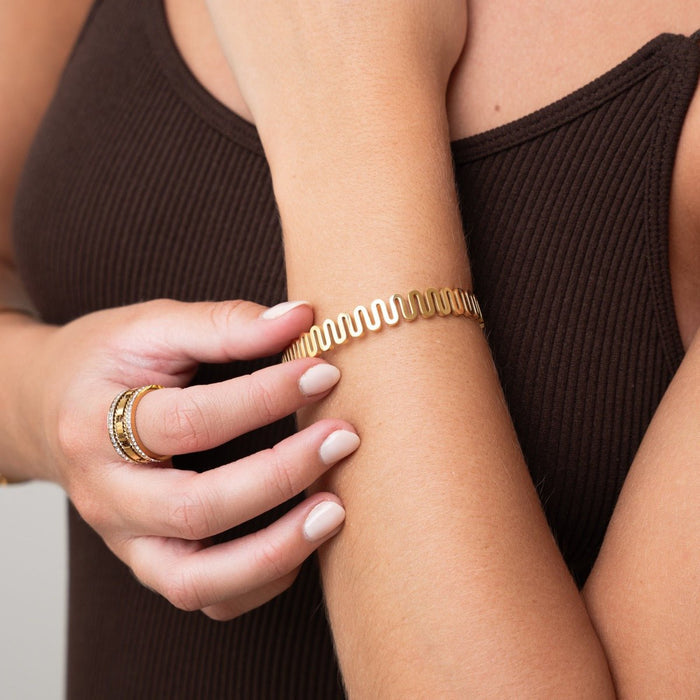 Women's Stainless Steel 18K Gold-Plated Bracelet – Bangle Zig Zag Cuff, Statement – Meiva bracelet view 2