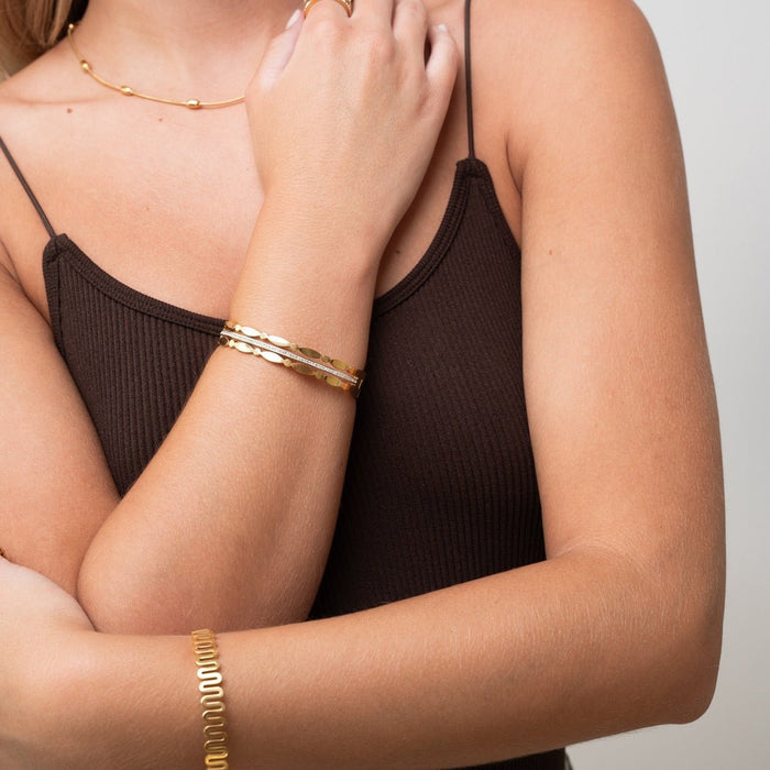 Women's Stainless Steel 18K Gold-Plated Bracelet – Bangle Zig Zag Cuff, Statement – Meiva bracelet view 4