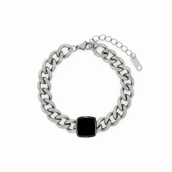 Women's Stainless Steel 18K Gold-Plated Bracelet – Chain with Onyx Pendant Silver, Layered – Meiva bracelet