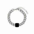 Women's Stainless Steel 18K Gold-Plated Bracelet – Chain with Onyx Pendant Silver, Layered – Meiva bracelet