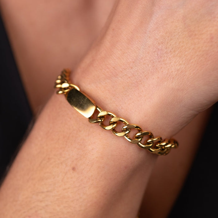 Women's Stainless Steel 18K Gold-Plated Bracelet – Chain with Rectangular Pendant, Layered – Meiva bracelet view 3
