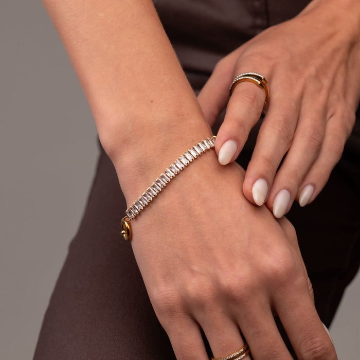 Women's Stainless Steel 18K Gold-Plated Bracelet – Lock Riviera Baguette – Meiva bracelet view 3