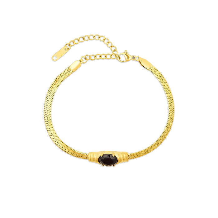 Women's Stainless Steel 18K Gold-Plated Bracelet – Mesh Onyx Stone, Statement – Meiva bracelet