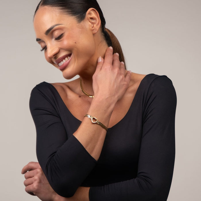 Women's Stainless Steel 18K Gold-Plated Bracelet – Minimalist Heart, Dainty – Meiva bracelet view 7