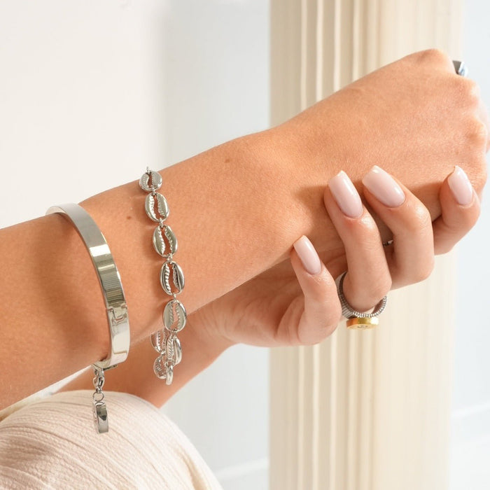 Women's Stainless Steel 18K Gold-Plated Bracelet – Noronha Silver, Layered – Meiva bracelet view 2