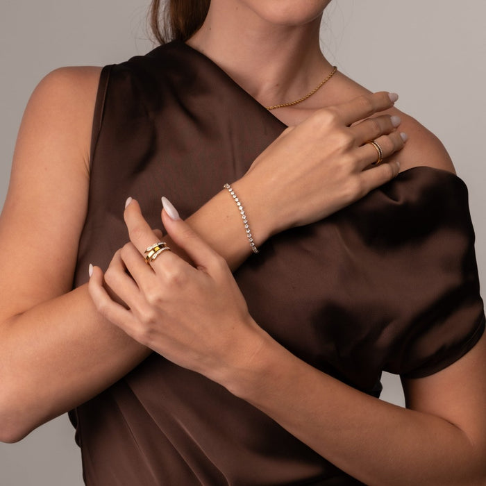 Women's Stainless Steel 18K Gold-Plated Bracelet – Riviera Puket Adjustable, Tennis – Meiva bracelet view 6