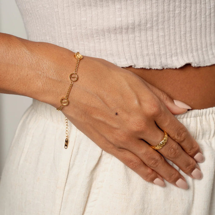 Women's Stainless Steel 18K Gold-Plated Bracelet – Sierra Pendant, Dainty – Meiva bracelet view 6