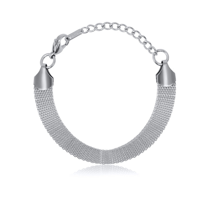 Women's Stainless Steel 18K Gold-Plated Bracelet – Smooth Woven Silver – Meiva bracelet