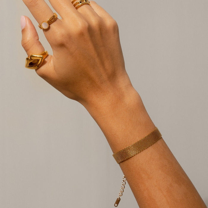 Women's Stainless Steel 18K Gold-Plated Bracelet – Smooth Woven – Meiva bracelet view 2