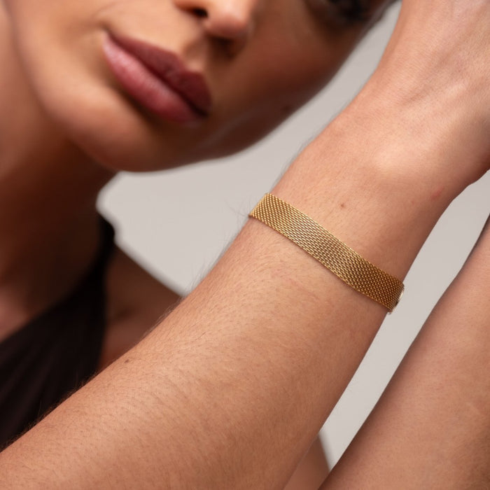 Women's Stainless Steel 18K Gold-Plated Bracelet – Smooth Woven – Meiva bracelet view 5