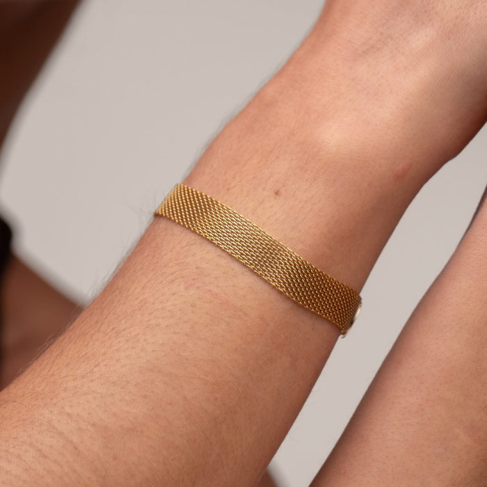 Women's Stainless Steel 18K Gold-Plated Bracelet – Smooth Woven – Meiva bracelet view 7