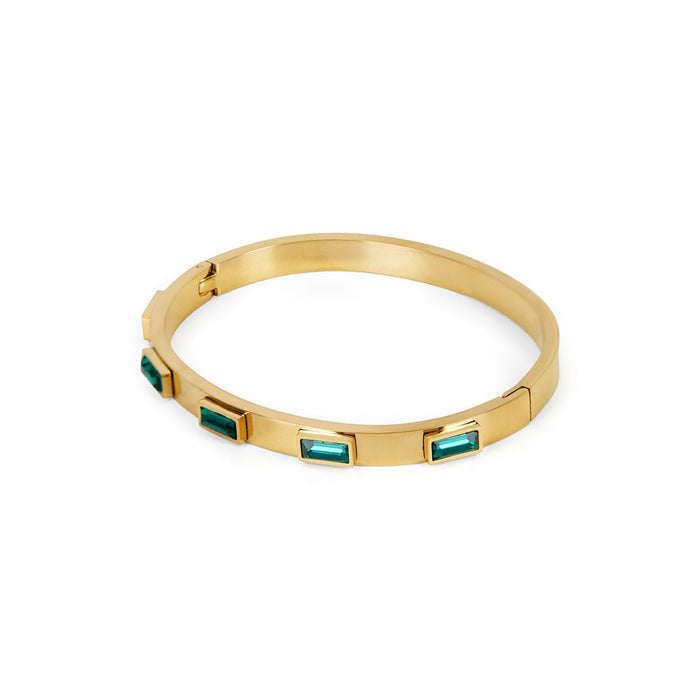 Women's Stainless Steel 18K Gold-Plated Crystal Bracelet – Bangle Green Navette Cuff – Meiva bracelet