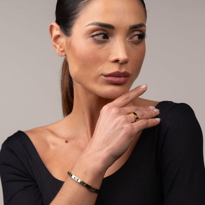 Women's Stainless Steel 18K Gold-Plated Crystal Bracelet – Bangle Green Navette Cuff – Meiva bracelet view 5