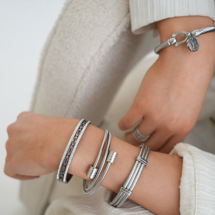 Women's Stainless Steel 18K Gold-Plated Crystal Bracelet – Bangle Ivy Stone Cuff Silver, Dainty – Meiva bracelet view 2
