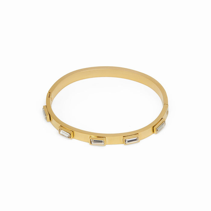 Women's Stainless Steel 18K Gold-Plated Crystal Bracelet – Bangle Navette Cuff – Meiva bracelet