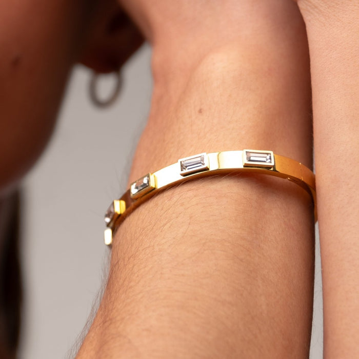 Women's Stainless Steel 18K Gold-Plated Crystal Bracelet – Bangle Navette Cuff – Meiva bracelet view 4