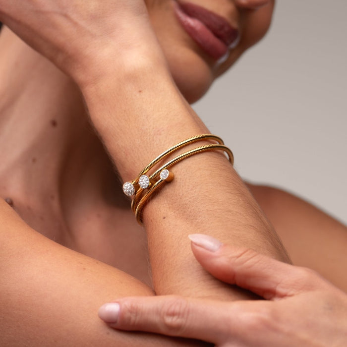 Women's Stainless Steel 18K Gold-Plated Crystal Bracelet – Bangle Spiral – Meiva bracelet view 3