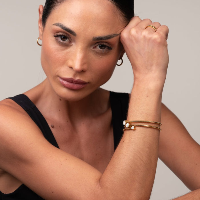 Women's Stainless Steel 18K Gold-Plated Crystal Bracelet – Bangle Spiral – Meiva bracelet view 6