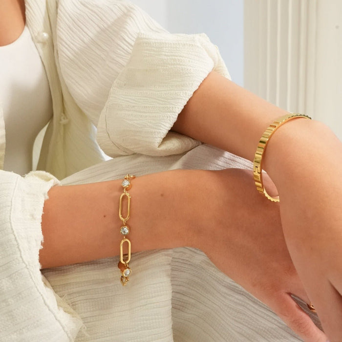 Women's Stainless Steel 18K Gold-Plated Crystal Bracelet – Link, Layered – Meiva bracelet view 2