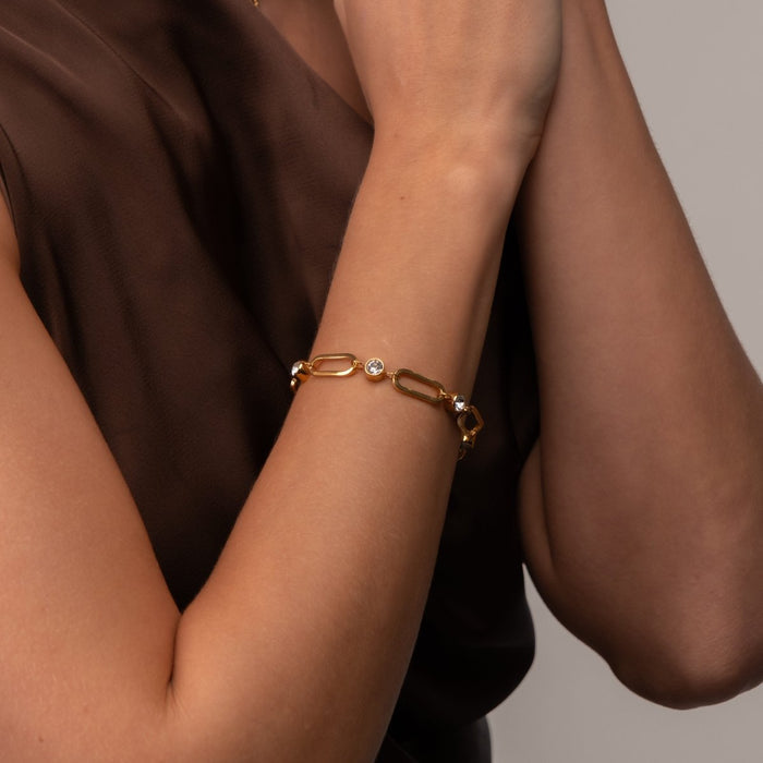 Women's Stainless Steel 18K Gold-Plated Crystal Bracelet – Link, Layered – Meiva bracelet view 5