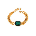 Women's Stainless Steel 18K Gold-Plated Crystal Bracelet – Rich Emerald Green Stone, Adjustable – Meiva bracelet