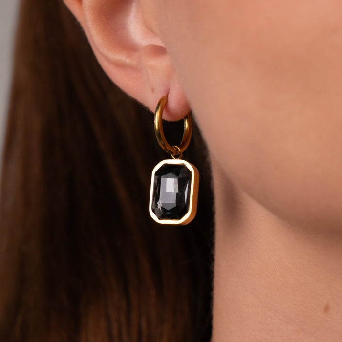 Women's Stainless Steel 18K Gold-Plated Crystal Earrings – Mini Hoop Black Small Hoop Earring – Meiva earrings view 4