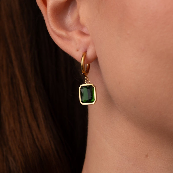 Women's Stainless Steel 18K Gold-Plated Crystal Earrings – Mini Hoop Green Small Hoop Earring – Meiva earrings view 3