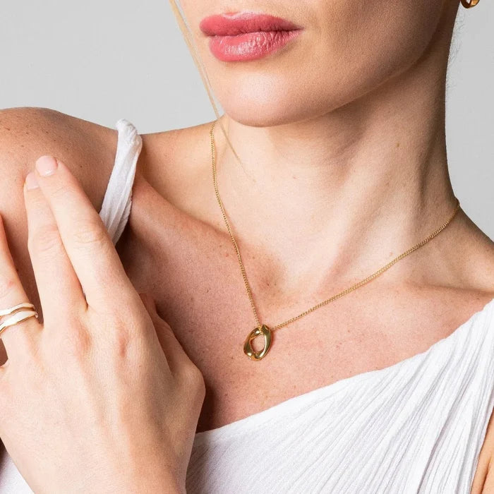 Women's Stainless Steel 18K Gold-Plated Crystal Necklace – Link Pendant – Meiva necklace view 2